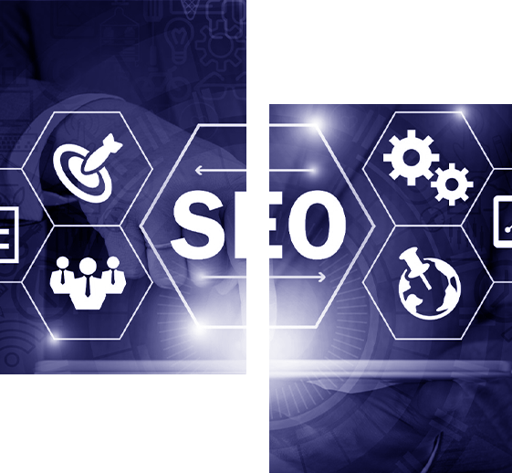 SEO concept with icons on a transparent background.